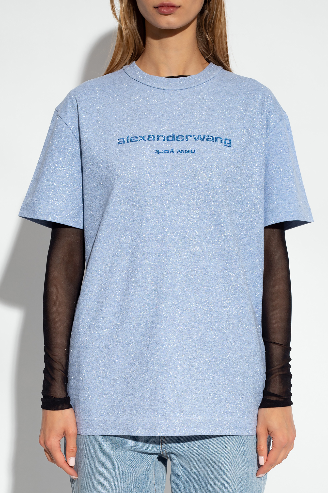 Blue T-shirt with logo Alexander Wang - Vitkac GB